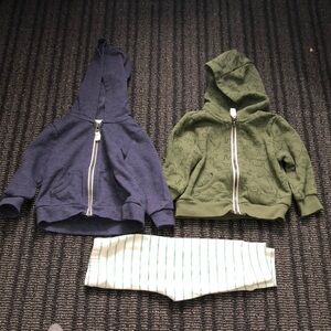 Navy and Green Dino Hoodies with Striped Pants Set